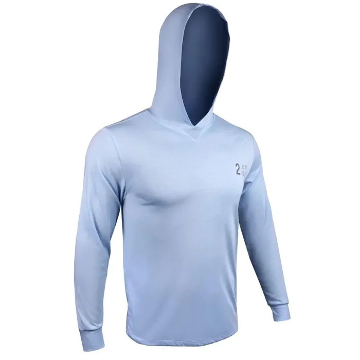 2UNDR Men‘s All Day Branded LS Hooded Tee – Heathered Lt Blue – XL