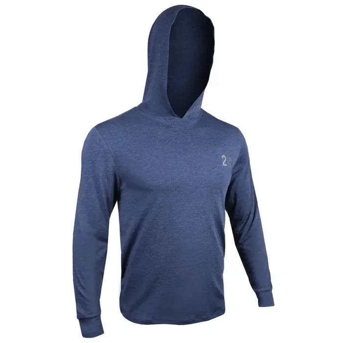 2UNDR Men‘s All Day Branded LS Hooded Tee – Heathered Navy – XL