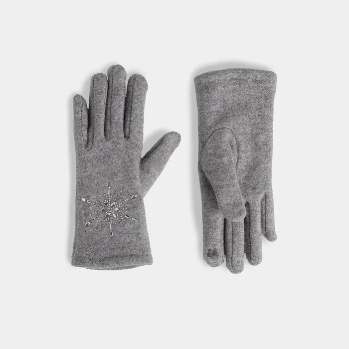 COCO + CARMEN Christmas Snowflake Touchscreen Gloves – Light Grey