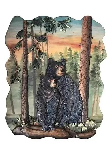 DL Collections WL300 Series Wall Art – Bear Pair in Woods – 24″ x 30″