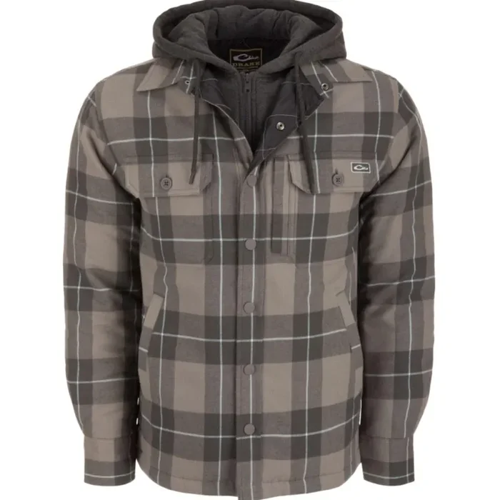 Drake Waterfowl Men‘s The Campfire Flannel Hoodie – Pewter – XL
