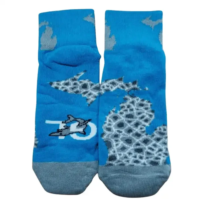 Great Lakes Shark Co. Ankle Socks – Men‘s Shoe 6-13 – Women‘s Shoe 7-14 – MI Gray & Honolulu Blue Petoskey