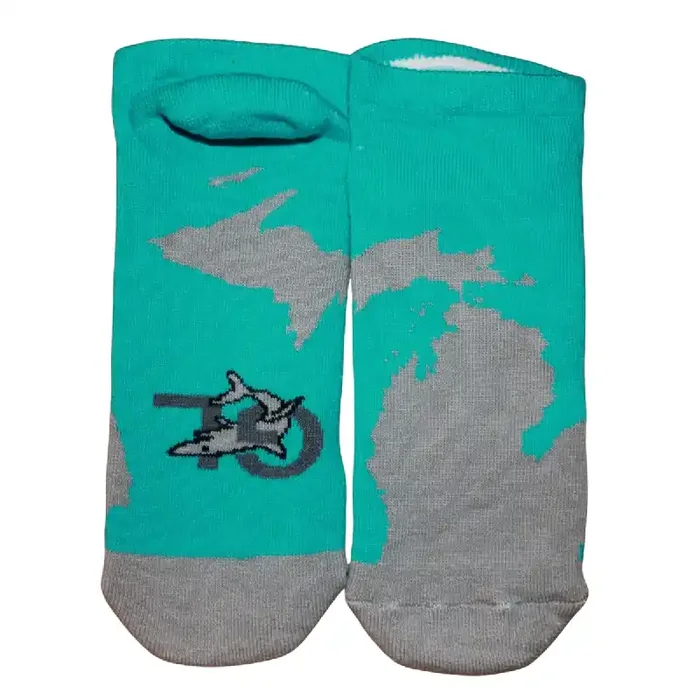 Great Lakes Shark Co. Ankle Socks – Men‘s Shoe 6-13 – Women‘s Shoe 7-14 – MI Peacock & Gray Petoskey