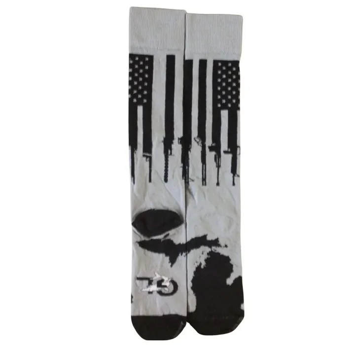 Great Lakes Shark Co. Over The Calf Socks – Men‘s Shoe 6-13 – Women‘s Shoe 7-14 – Black & Gray Pistol/Rifle Flaf