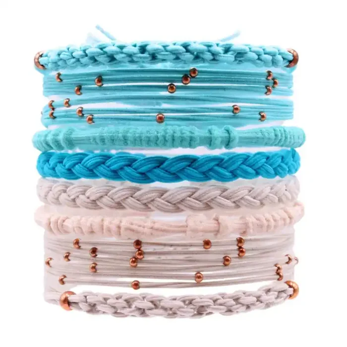 Gypsea Bands Solana Hair Tie Bracelets – Tan/Teal/Lt Blue