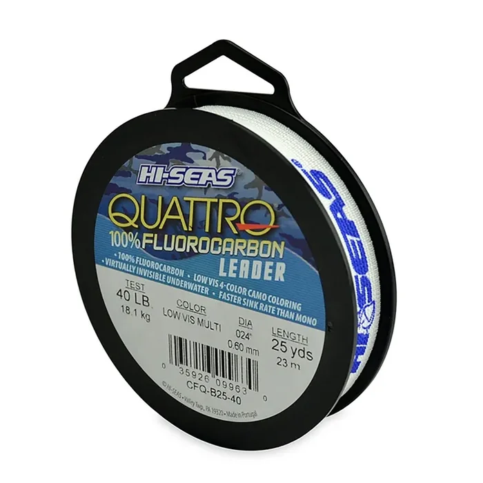 Hi-Seas Quattro Fluoro Leader 25yds – 4-Color Camo