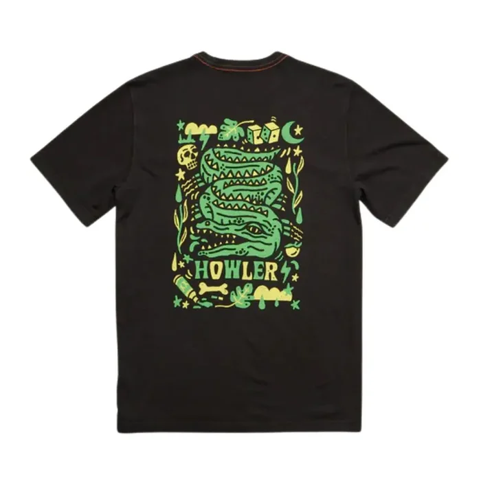 Howler Brothers Men‘s Slithering Gators Cotton Pocket T-Shirt – Black – XL