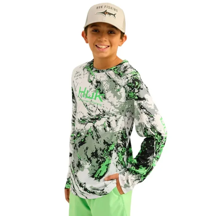 HUK Kids Mossy Oak Pursuit Performance Crew – Fog Green – XS
