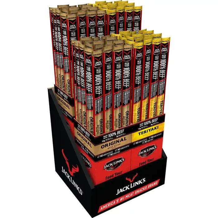 Jack Links 1.84oz Beef Stick Counter Display 96ct Orig & Teriyaki – 10000038459