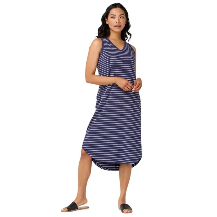 Krimson Klover Women‘s Billie Tank Midi Dress – Indigo White Stripe – S