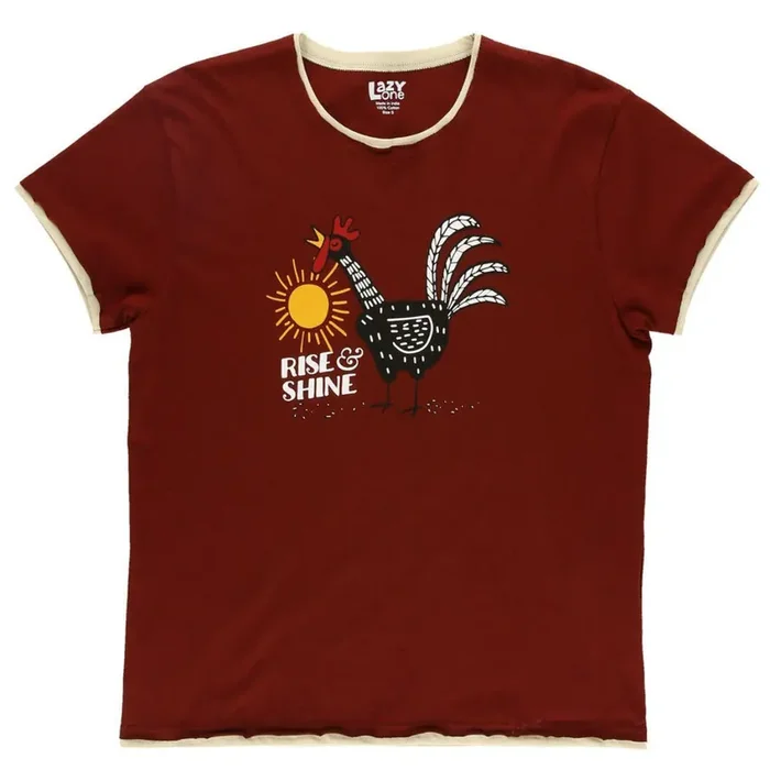 Lazy One Women‘s Regular Fit PJ Tee – Rise & Shine Chicken – M