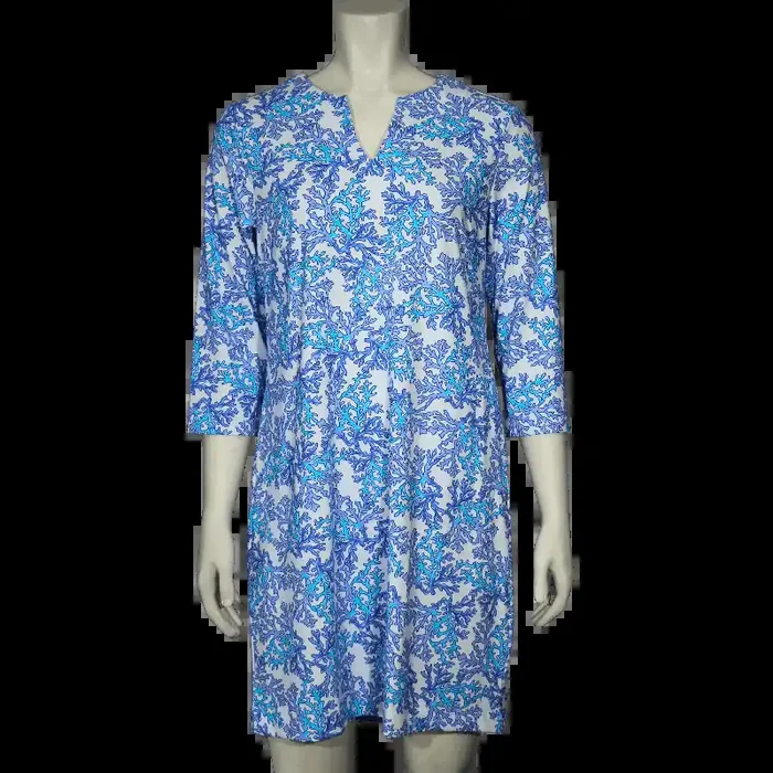 Lulu-B Women‘s 3/4 Sleeve Travel Dress – Blue Print – L