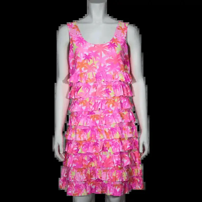 Lulu-B Women‘s Cha-Cha Dress – Pink Palm Tree – M