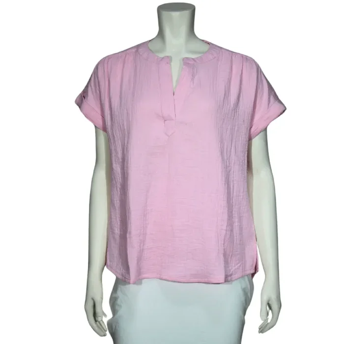 Lulu-B Women‘s V-Neck SS Top – Pink – M