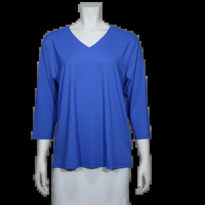 Lulu-B Women‘s V-Neck Top 3/4 Sleeve – Blue – XL