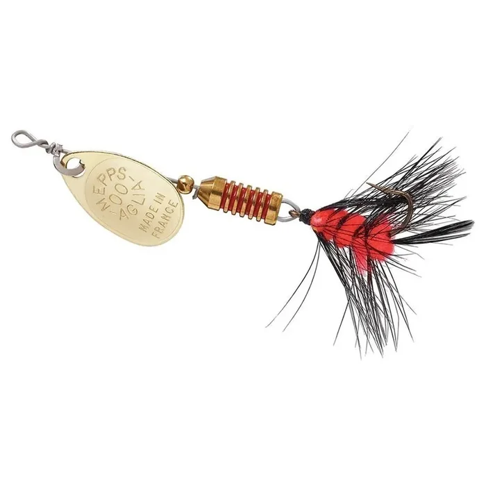 Mepps Agila Plain Treble Spinner – 00 – 1/18 oz. – Gold-Black/Orange