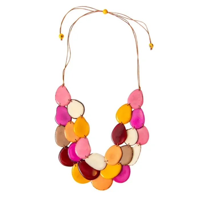 Organic Tagua Jewelry Amigas Necklace – Mustard Yellow Pink Burgundy