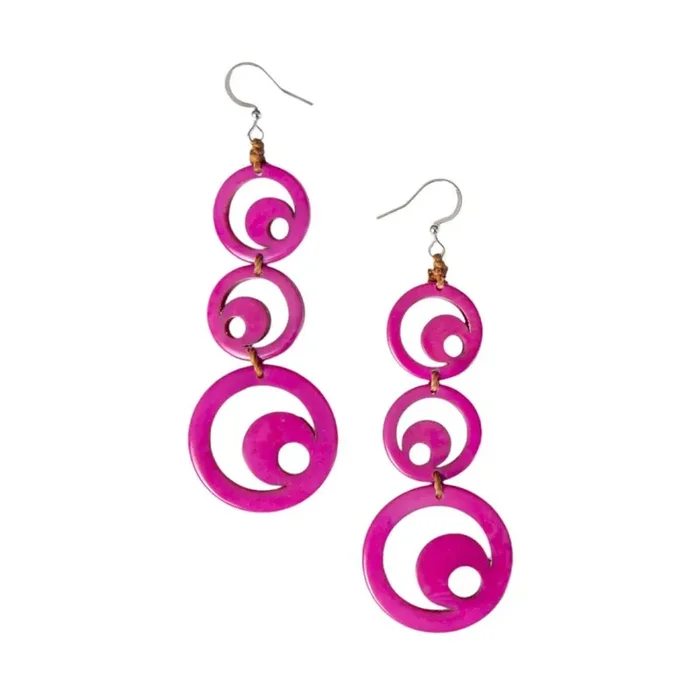 Organic Tagua Jewelry Moon Earrings – Fuchsia