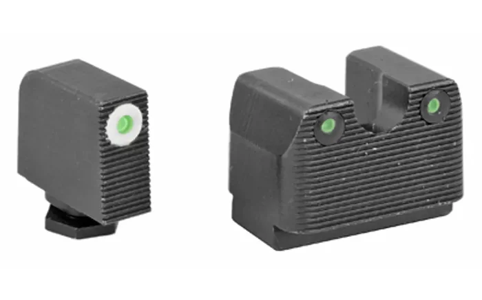 Rival Arms Tritium 3 Dot Front/Rear Green Night Sight For Glock MOS 17/19 White Front Sight Ring Black Nitride Quench-Polish-Quench (QPQ) Finish RA-RA3B231G
