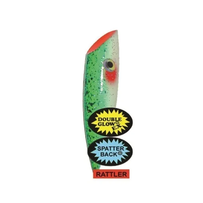Silver Horde Rattler Plug – 4″ – Double EX Glow Green Spatter