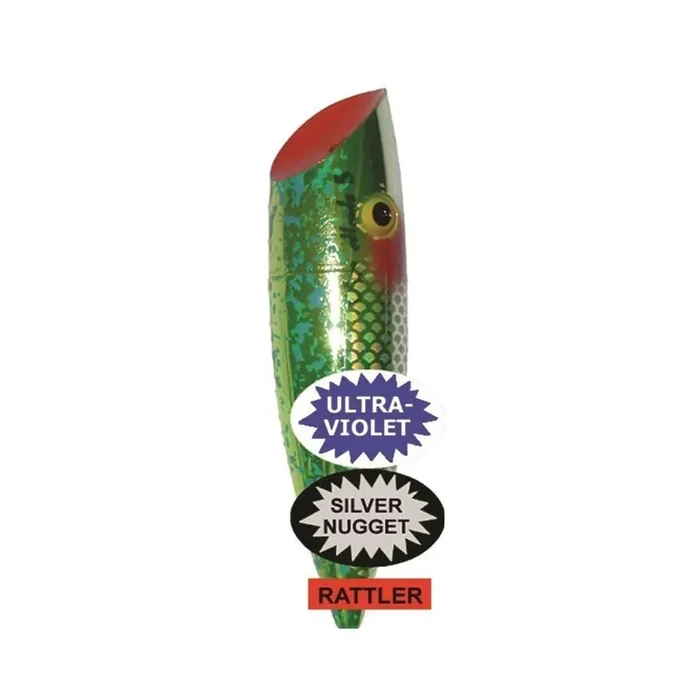 Silver Horde Rattler Plug – 4″ – Ultra-Violet Chartreuse Spatter Back