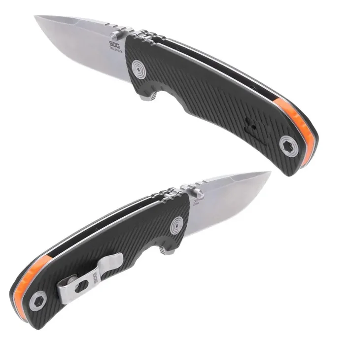 SOG Knives Tellus ATK Assisted Opening Knife – Black + Blaze Orange