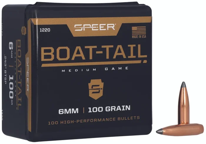 Speer 1220 Boattail 6mm 100gr Jacketed Soft Point Boat Tail 100 Per Box5 Case – 1220