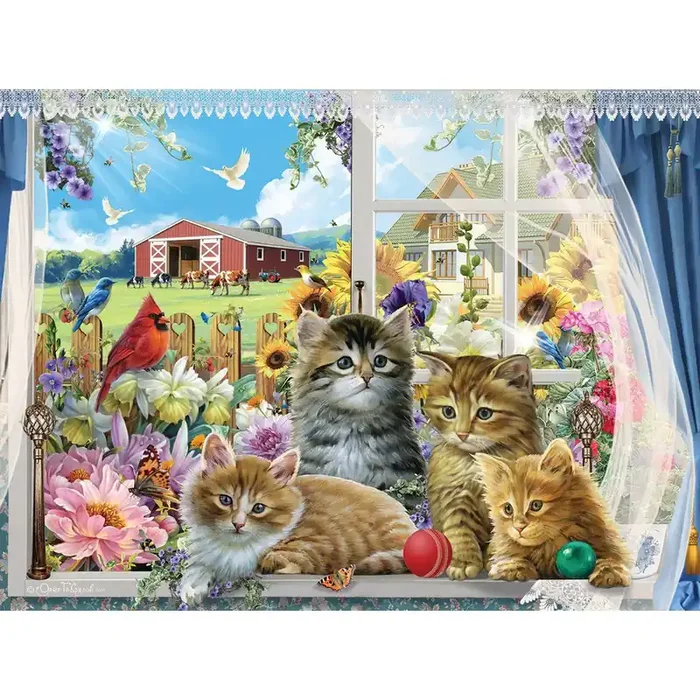 SunsOut 1,000 Piece Puzzle – Kittens in Window
