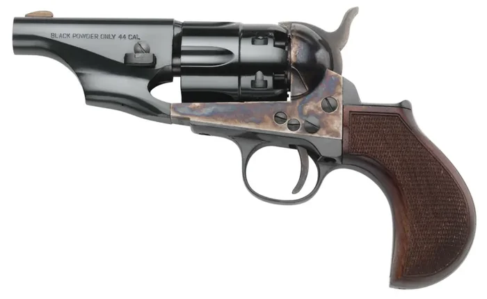 Taylors Company 200017 1860 Army Snub Nose Break Open 44 Cal Striker Fire 3 6 Shot Color Case Hardened Frame Blued Barrel Cylinder Walnut Grip – 200017