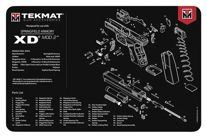 Tekmat Tekr17xdmod2 Springfield Armory Xd Mod 2 Cleaning Mat Blackwhite Rubber 11×17 Springfield Armory Xd Mod 2 Parts Diagram