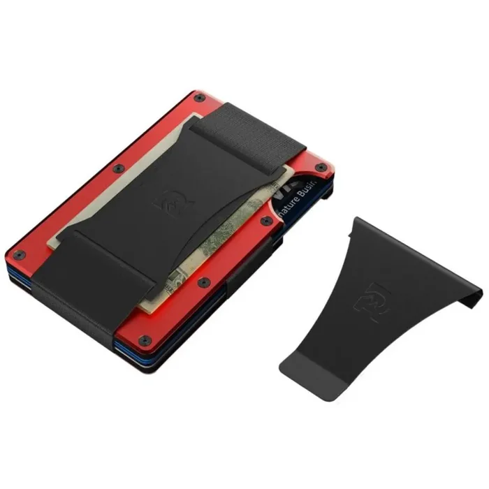 The Ridge Wallet – Both Strap & Clip – Aluminum Ridge Red