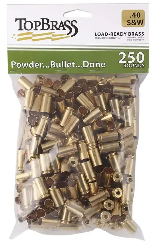 Top Brass Unprimed Remanufactured Handgun Brass .40 S&W Bulk Grade A+ 250/ct – 7B040S&WCY-250