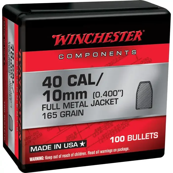 Winchester Handgun Bullets .40 Cal/10mm 0.400″ 165 gr FMJ 100/ct – WB40TC165X