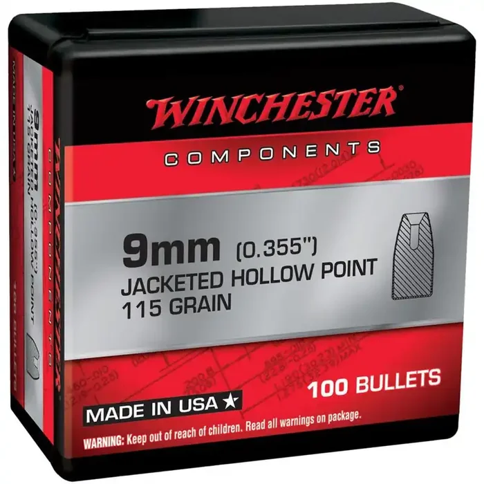 Winchester Handgun Bullets 9mm Luger .355″ 115 gr JHP 100/ct – WB9JHP115X