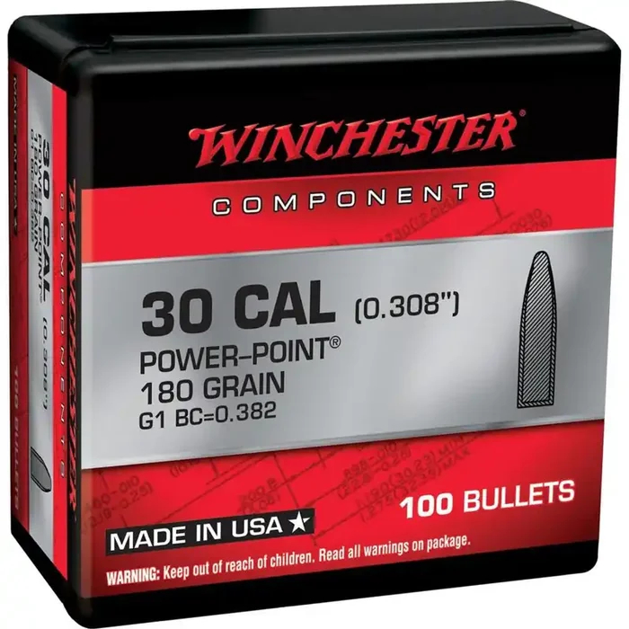 Winchester Rifle Bullets .30 Cal .308″ 180 gr JFN 100/ct – WB308P180X