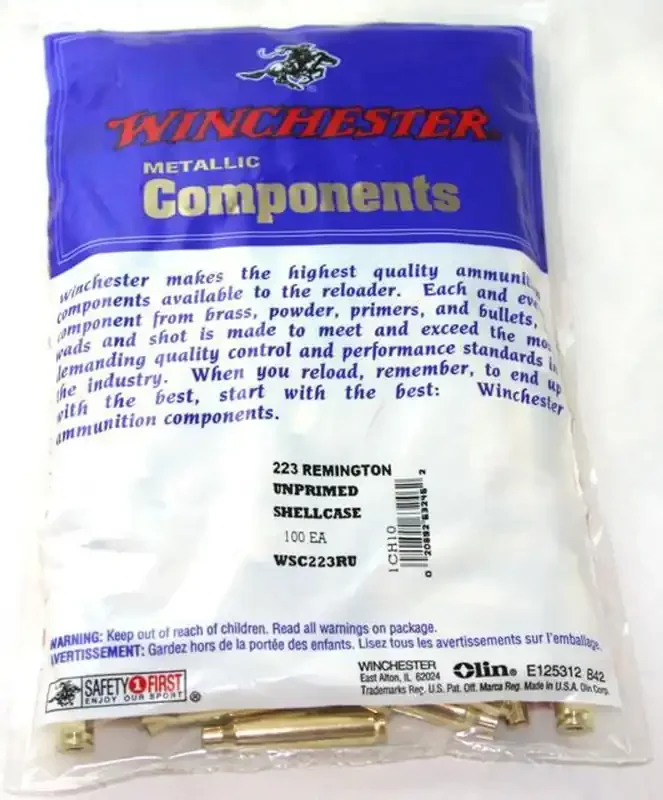 Winchester Unprimed Brass Rifle Cartridge Cases 100/ct .223 Rem – WSC223RU