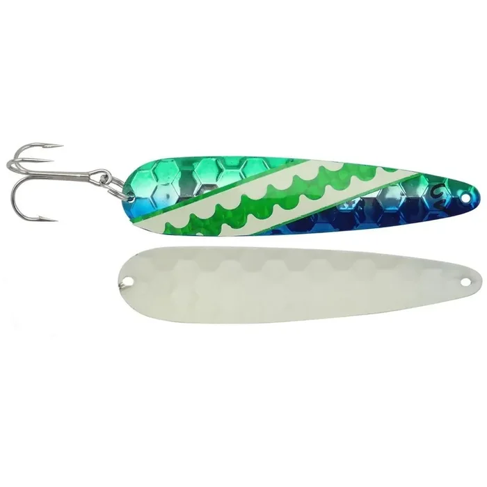 Wolverine Tackle Silver Streak Standard Spoon – 4″ – Glow Blue Dolphin