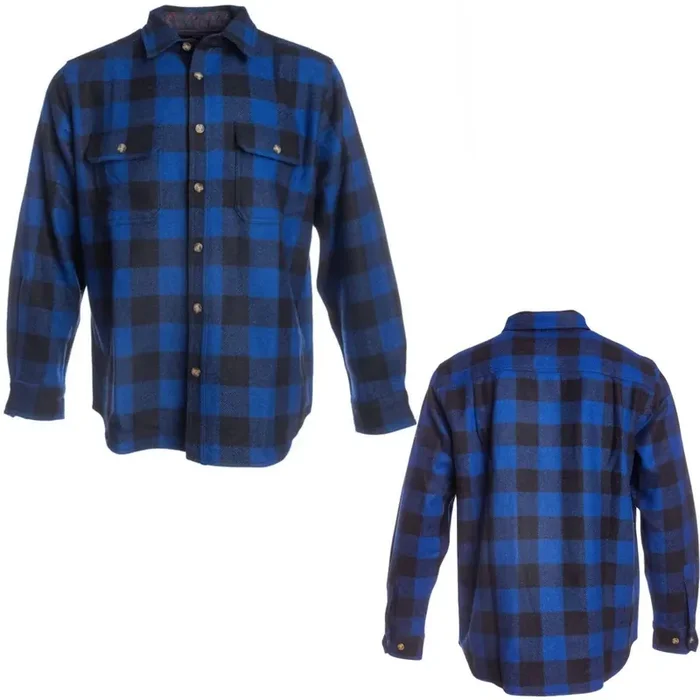 Woolly Dry Goods Men‘s Check Wool LS Flannel Shirt – Blue/Black – L