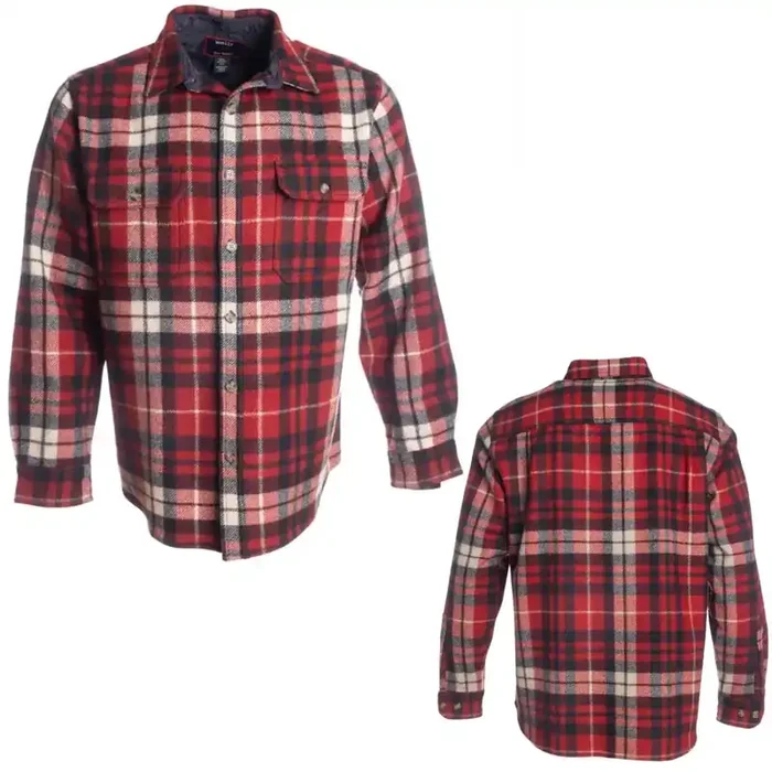 Woolly Dry Goods Men‘s Check Wool LS Flannel Shirt – Red/Cream/Black – XL